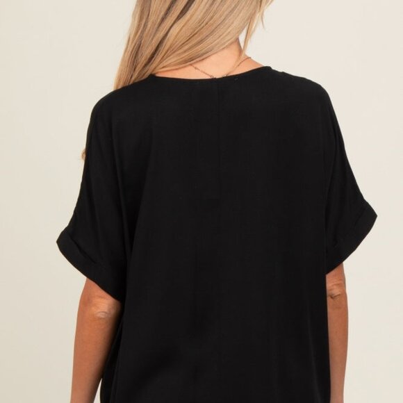 Pink Blush Black V-Neck Pin-Tuck Detail Maternity Top - Picture 3 of 3